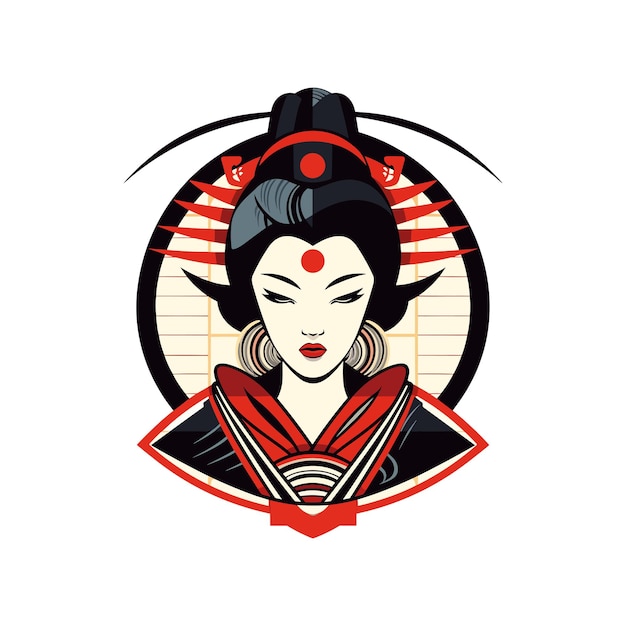 Японская гейша девушка рисованной иллюстрации дизайн логотипа