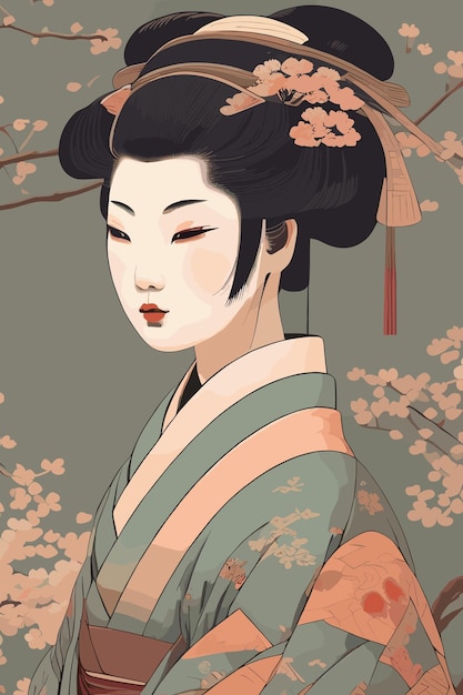 Geisha giapponese in kimono che disegna opere d'arte vettoriali