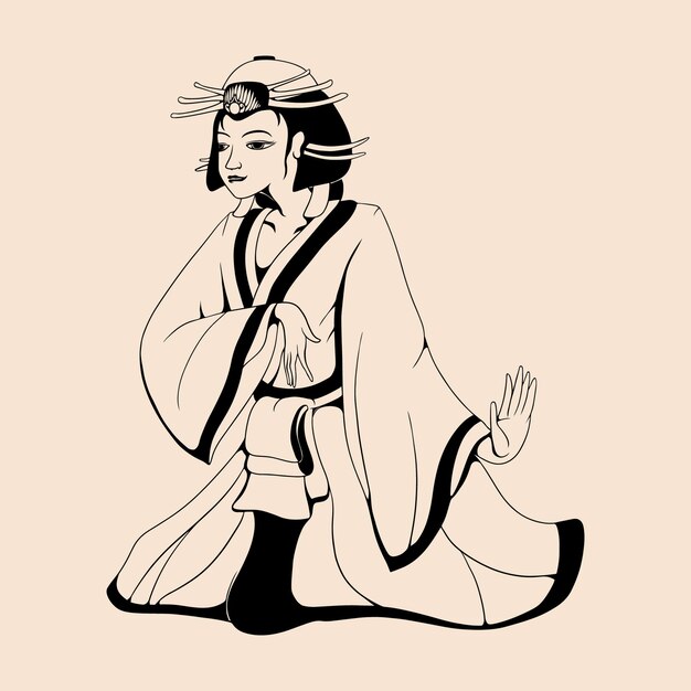 japanese geisha illustration vector outline art