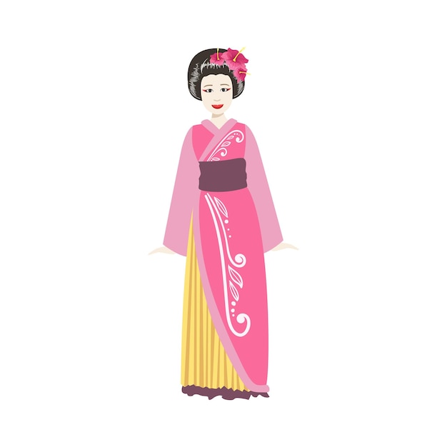 Vector japanese geisha in pink kimono