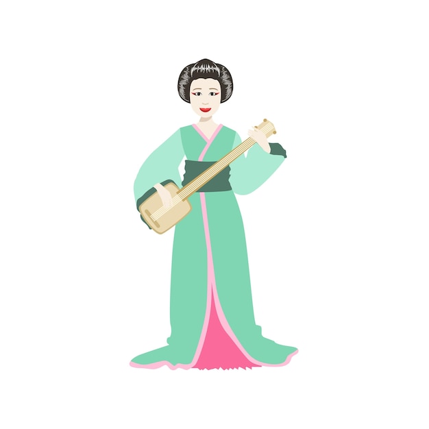 Vector japanese geisha playing samisen