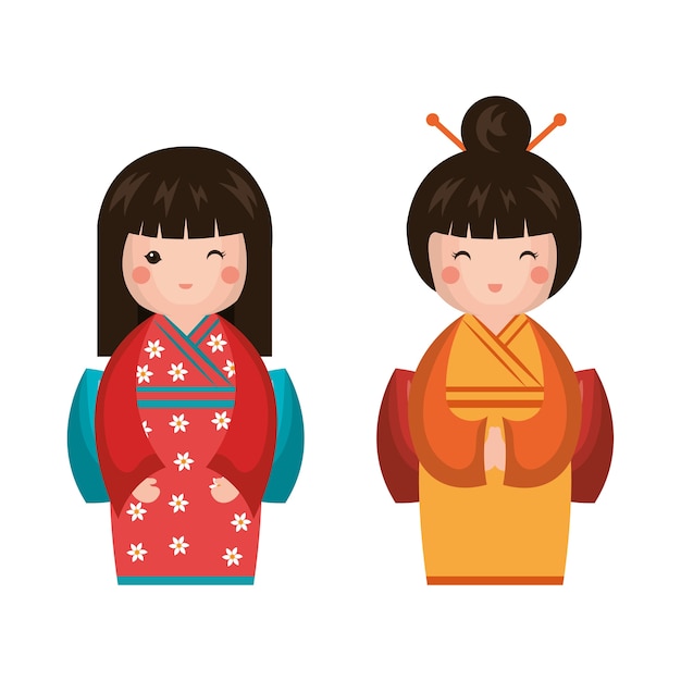 Vector japanese girl doll icon