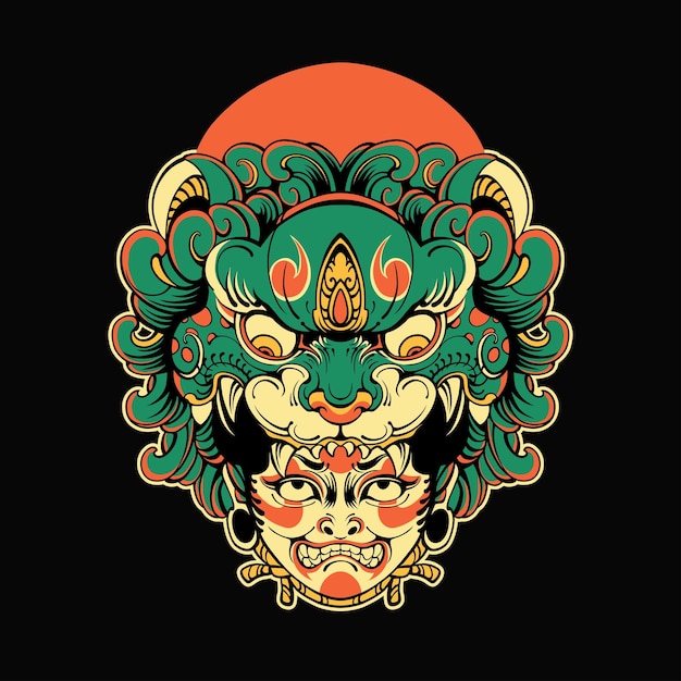japanese girl tiger mask vector art