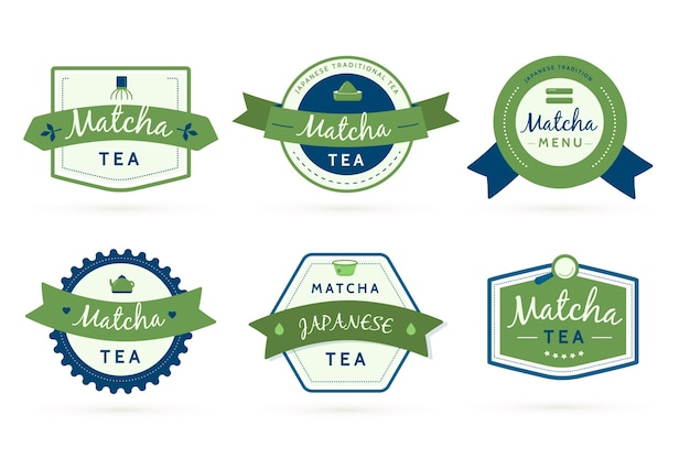 Japanese green matcha tea geometric labels