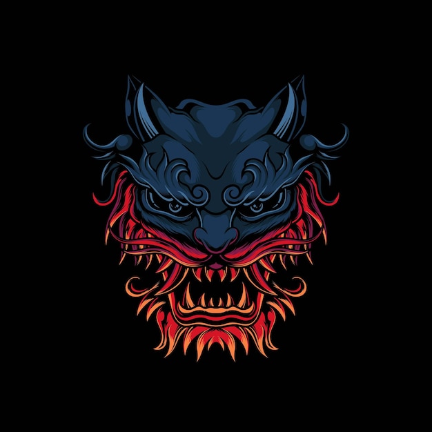 Japanese guardian foo dog illustration