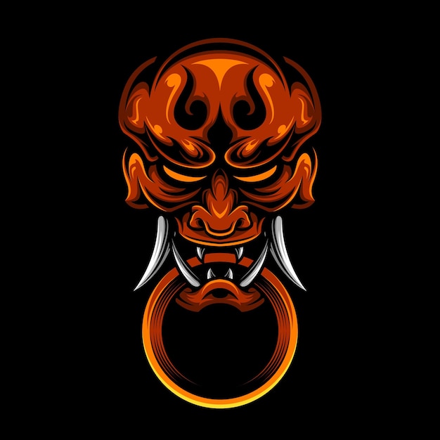 Japanese hanya oni mask with ring premium vector art