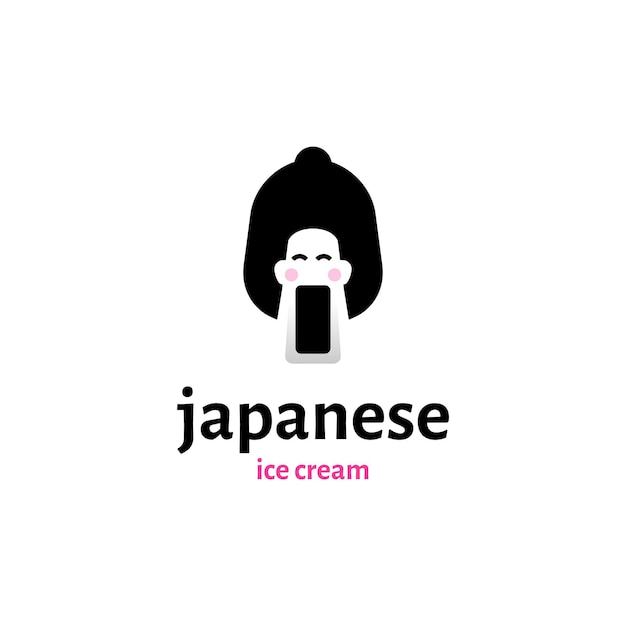 Vector japanese ice cream logo design. beautiful and cute japanese eating ice cream. modern and minimalist