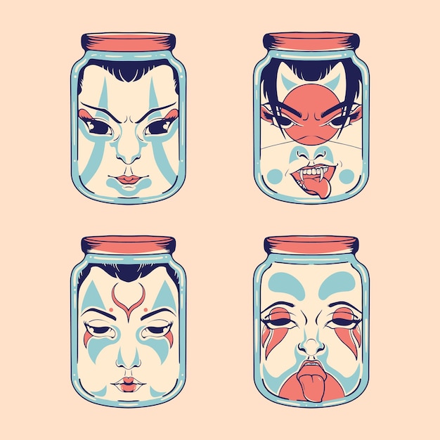 Japanese jar character vector set