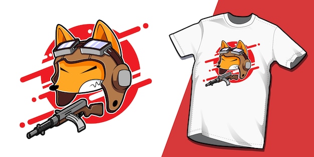 Вектор Шаблон оформления персонажа из японской футболки kamikaze tshirt fox