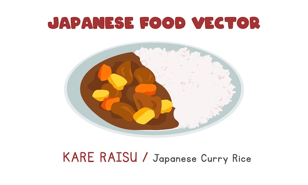 Japanese Kare Raisu - Japanese Curry Rice flat vector clipart cartoon. Asian food. Japanese cuisine