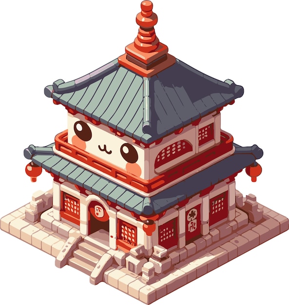 Japanese kawaii cute building illustration