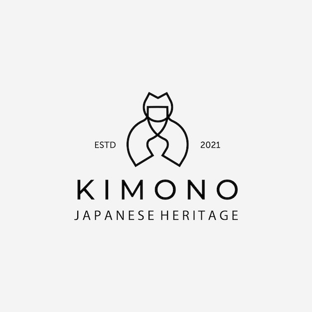 Японское кимоно простая линия искусства вектор логотип, дизайн иллюстрации концепции традиционной одежды