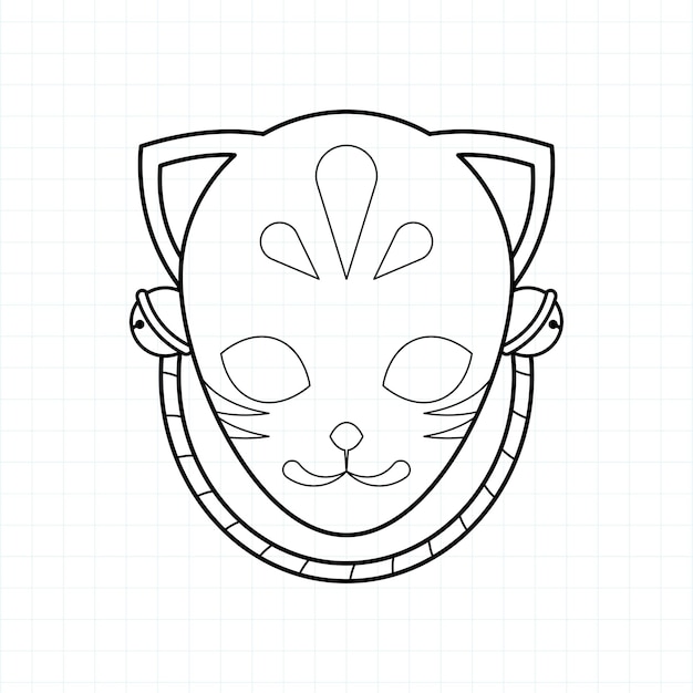 Japanese kitsune mask coloring page vector illustration eps