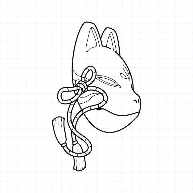 일본 키츠네 마스크 색칠 페이지 벡터 일러스트 레이션