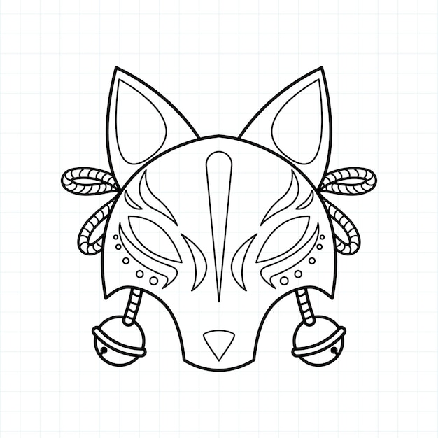 Vector japanese kitsune mask coloring page vector illustration