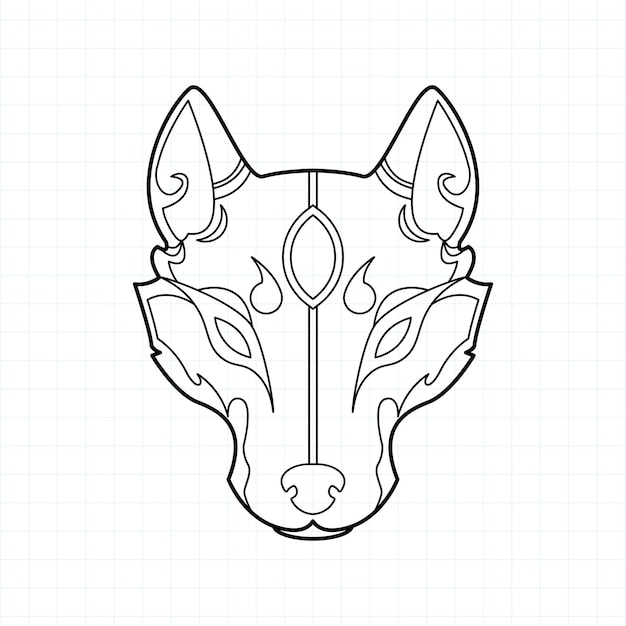 Vector japanese kitsune mask coloring page vector illustration