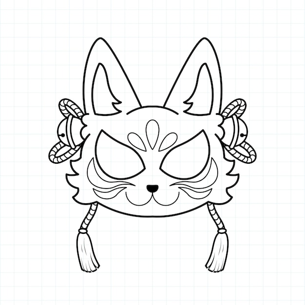 Japanese kitsune mask coloring page vector illustration