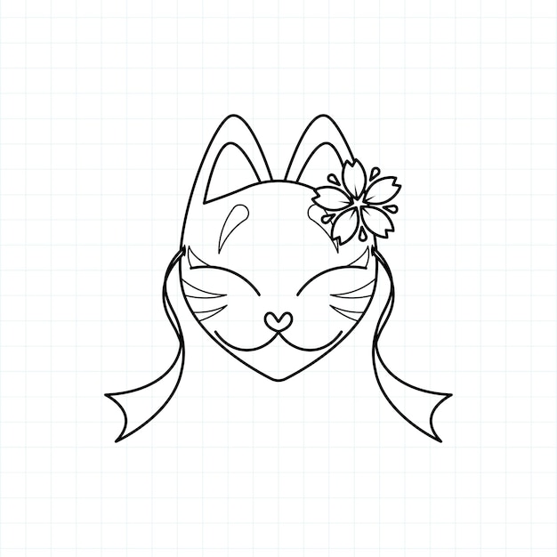 Japanese kitsune mask coloring page, Vector illustration