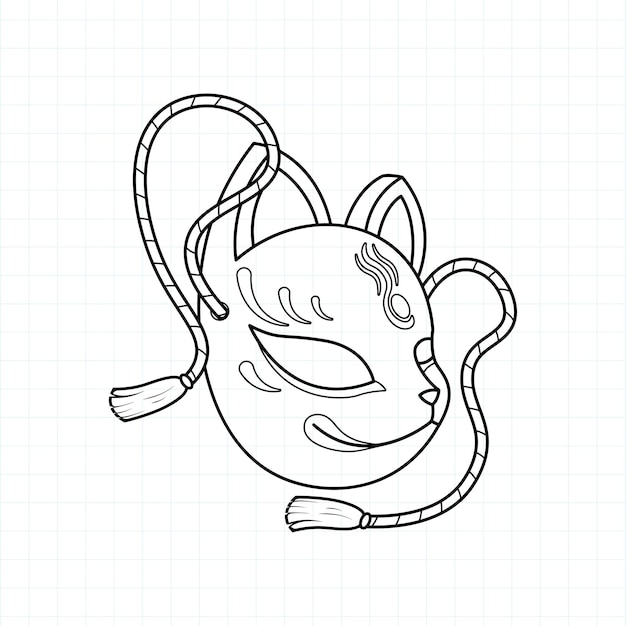Japanese kitsune mask coloring page, Vector illustration