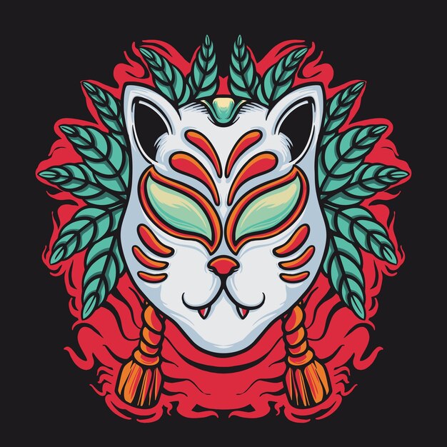 Vector japanese kitsune mask retro vector illustration