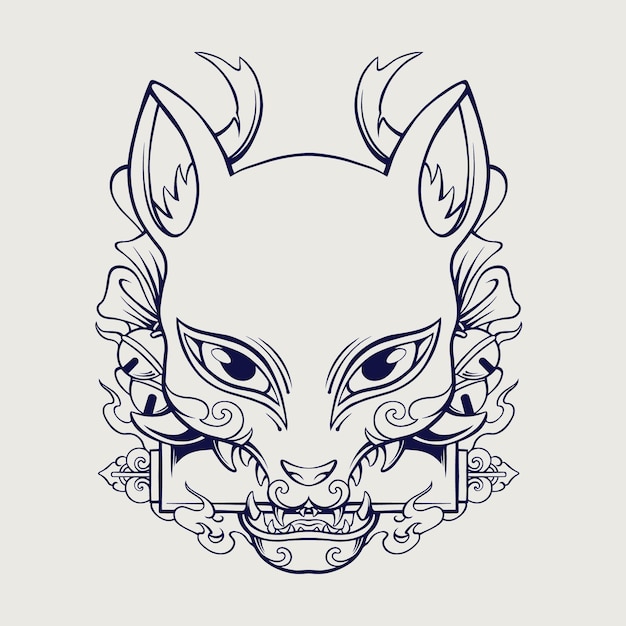 Vector japanese kitsune mask vector art outline