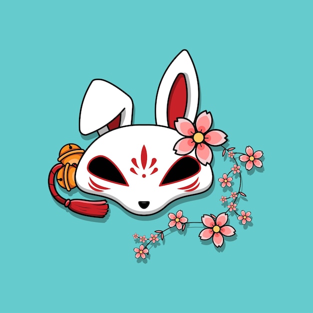 Японская маска кицунэ с векторной иллюстрацией цветка сакуры