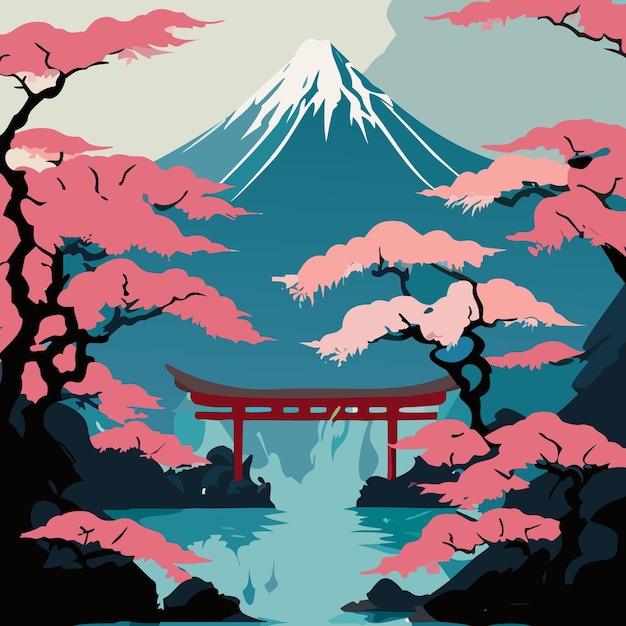 Vector japanese landscape illustration