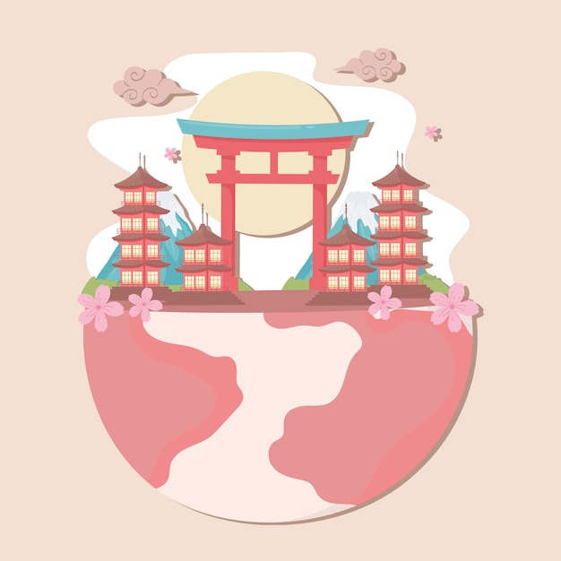 Vector japanese landscape on world