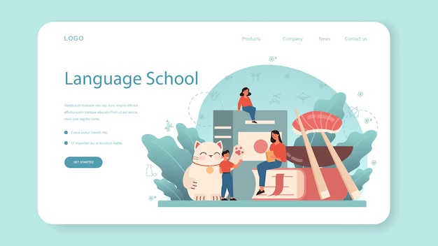 Vector japanese learning web banner or landing page