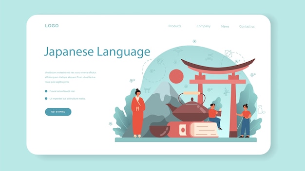 Vector japanese learning web banner or landing page