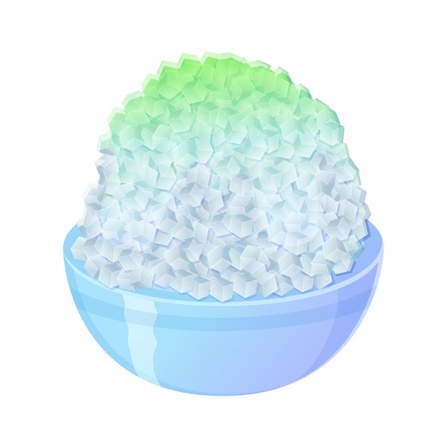 Japanese lime Shaved ice kikigori in a bowl. Asian food illustration in cartoon style