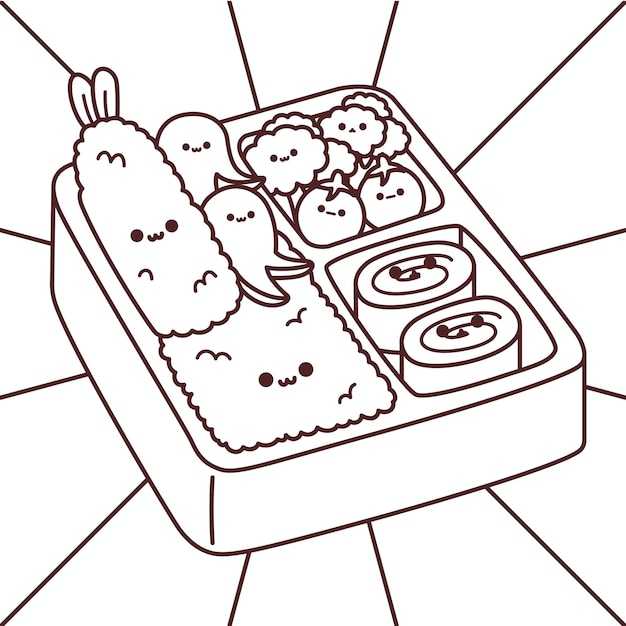 Vector japanese lunch box bento coloring page