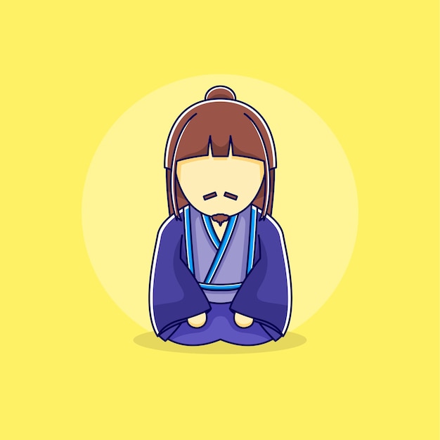 Japanese Man with Kimono in Flat Design Illustration