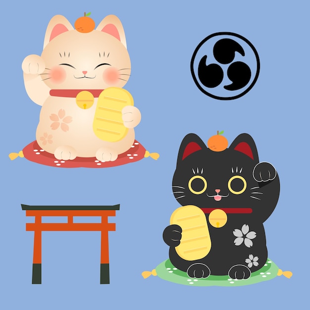 Vector japanese maneki neko torii