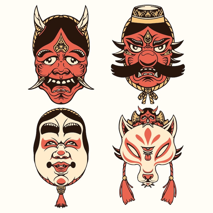 Vector japanese mask vector art set