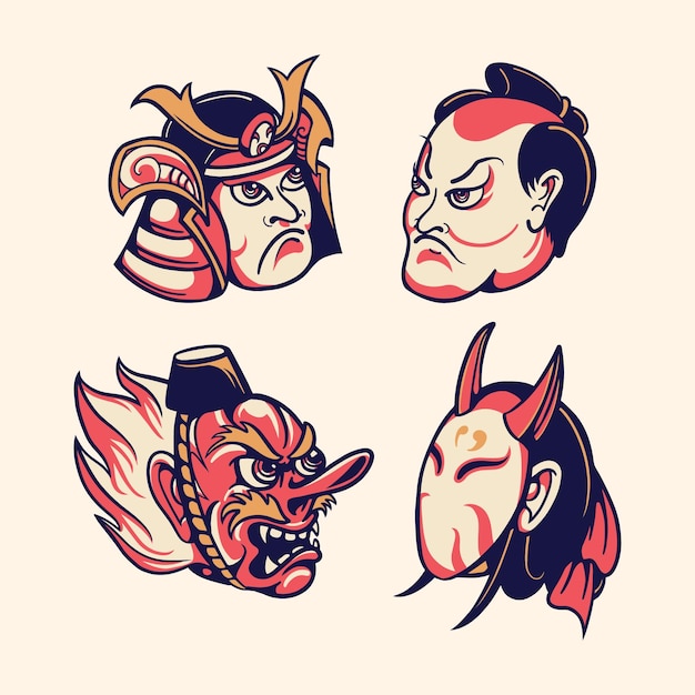 Vector japanese mask vector art set