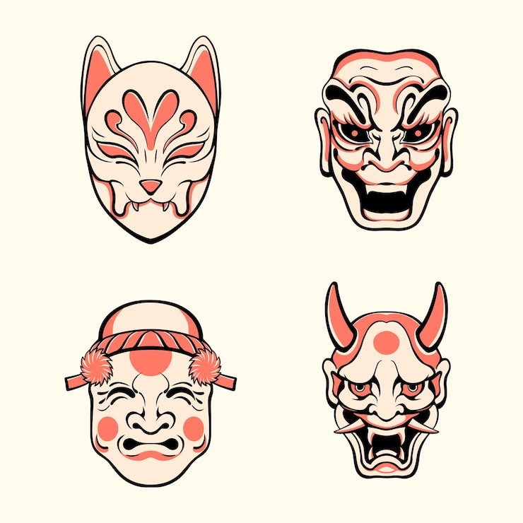 Vector japanese mask vector art set