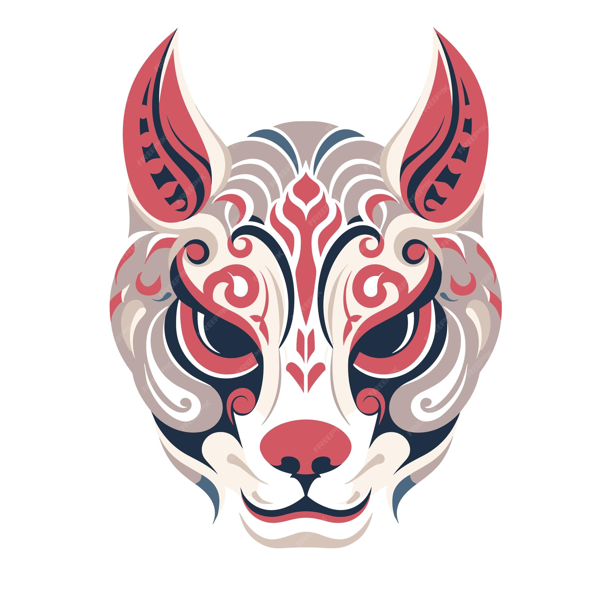 Premium Vector | Japanese mask with a wolf face