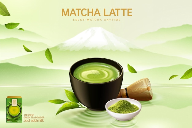 Vector japanese matcha latte ad