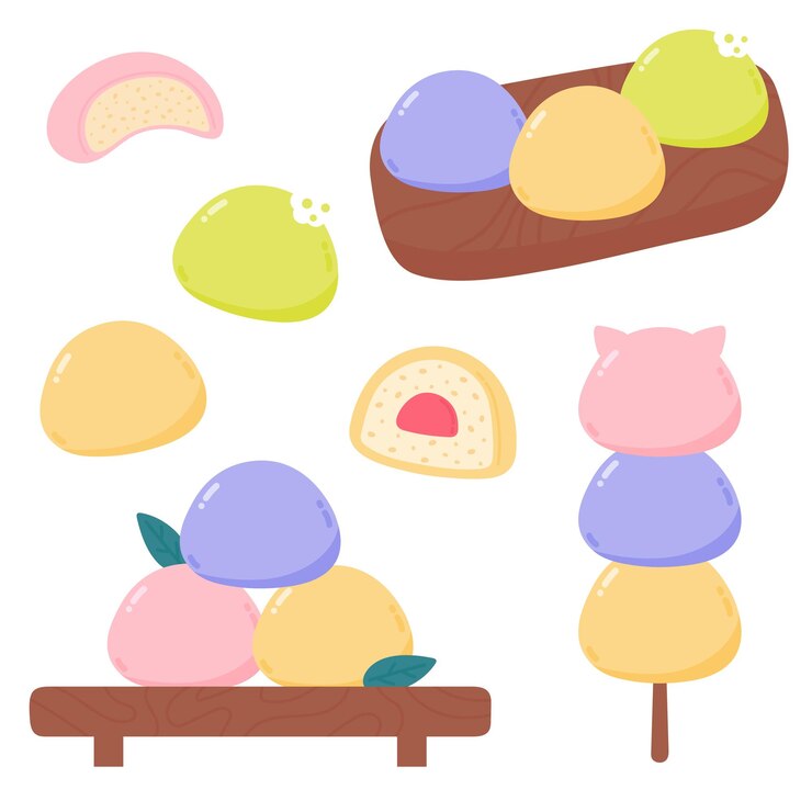 Vector japanese mochi rice dessert vector set