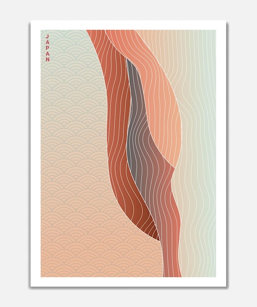 Japanese mountain background with line wave pattern vector abstract template with geometric pattern