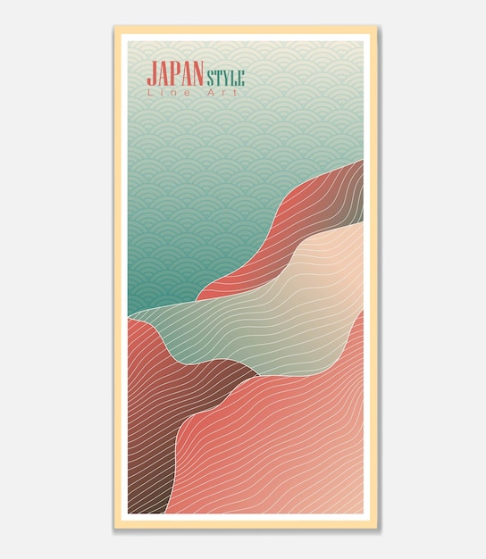 Vector japanese mountain background with line wave pattern vector abstract template with geometric pattern