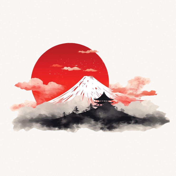 Vector 日本の山の夕暮れの芸術
