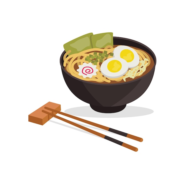 Japanese national cuisine. Ramen. Noodles, broth, vegetables, meat, egg.