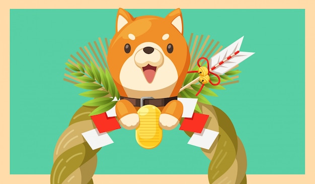 Vector japanese new year and shiba dog