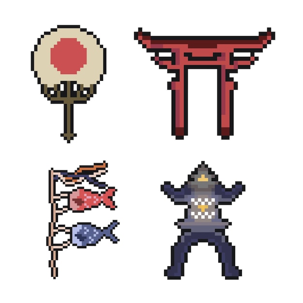 日本のオブジェクトコレクション - ダイナミックなデジタルプロジェクトとデザインのためのピクセルアート