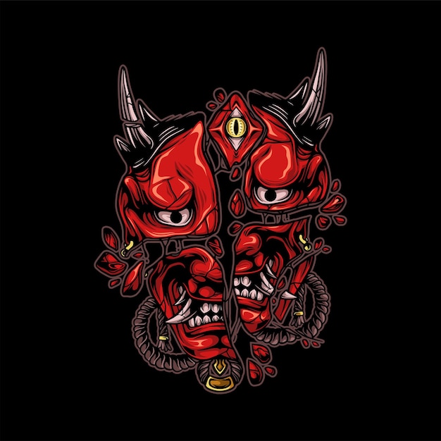 Japanese oni mask illustration