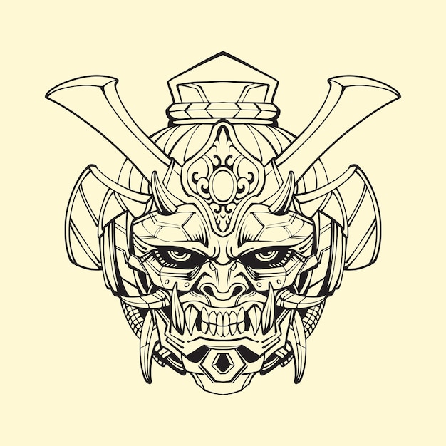 Vector japanese oni mask. vector outline art