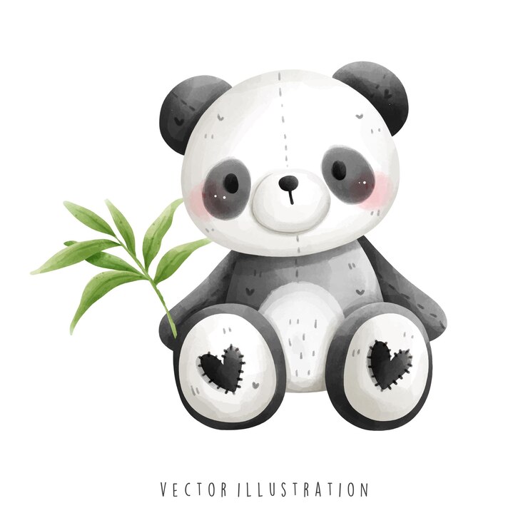 Japanese Panda With Bamboo Vector Illustration