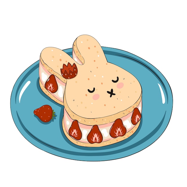 Japanese rabbit face sandwich with strawberry isolated on white background Vector graphics